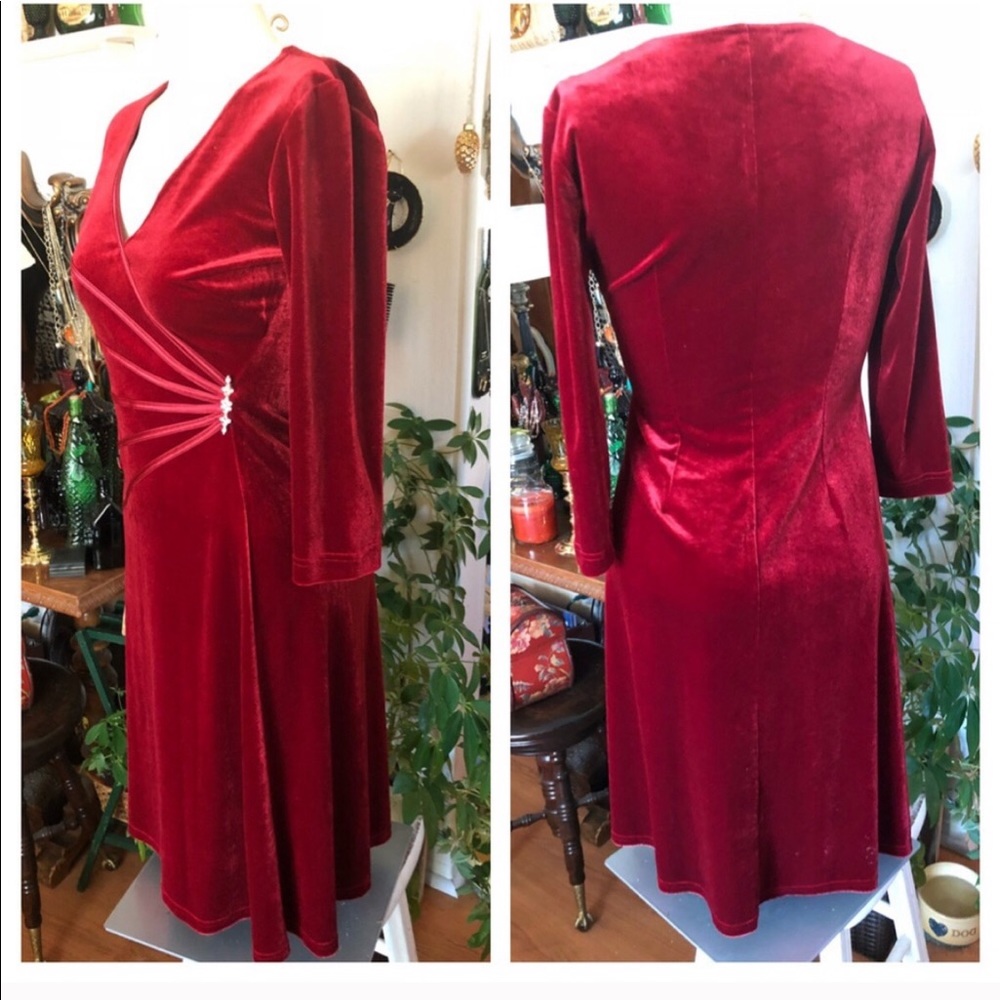 Vintage Red Velvet Dress - Picture 3 of 10